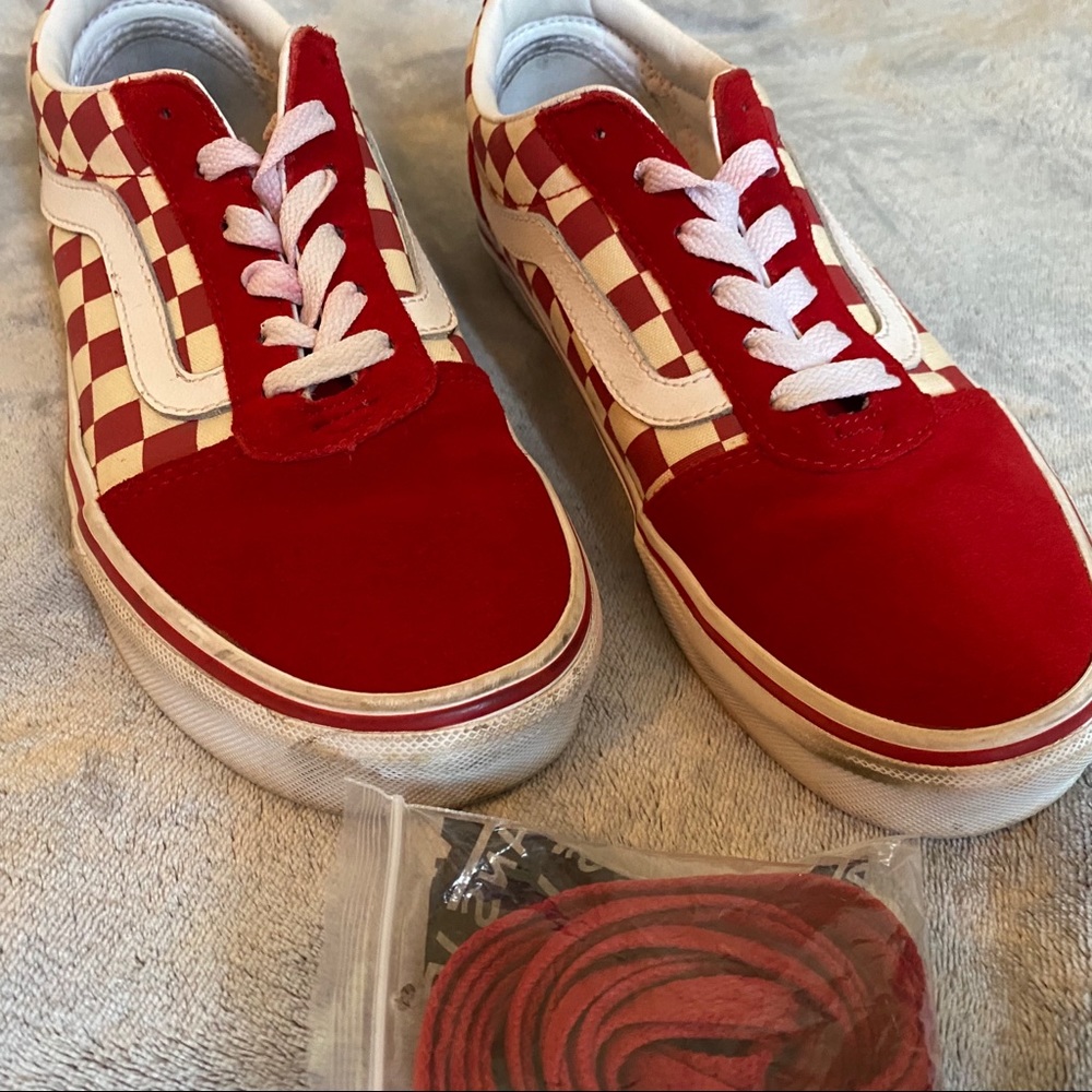 Red and white checkered vans
